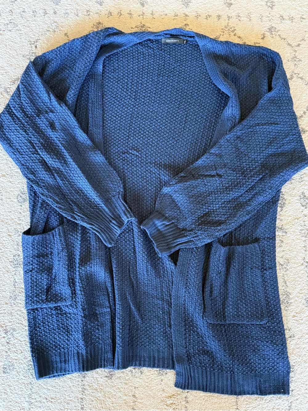 Navy Open-Front Oversized Knit Cardigan Sweater